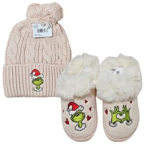BUNDLE American Eagle Hat Beanie Dusty Pink Grinch & Slippers Size 7 Pink Gifts